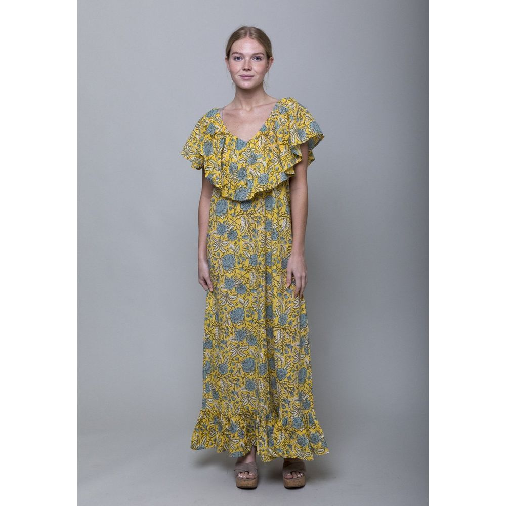 Mille Resort & Travel Juliet Dress Floral Womens XS Boho‎ Ruffle Maxi Organic